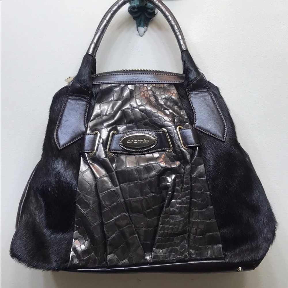 Cromia Women’s Brown Crocodile Embossed Leather Handbag Italy
